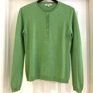 Faconnable Silk Cashmere Sweater Green Henley Knit M